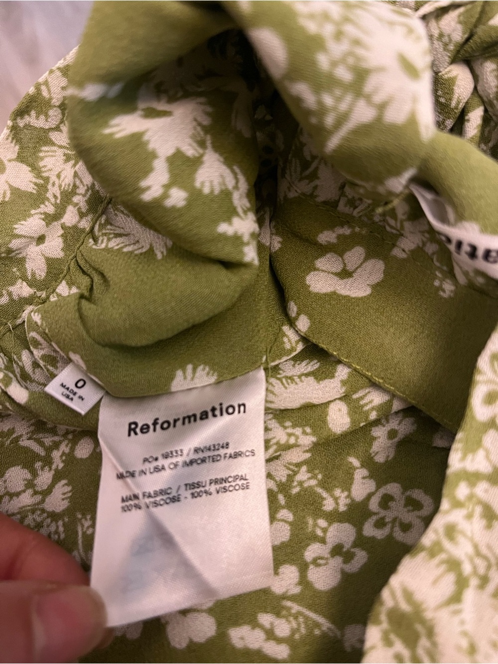 Reformation Green Floral Tie-Back Puff Sleeve Crop Top - Picture 3 of 6